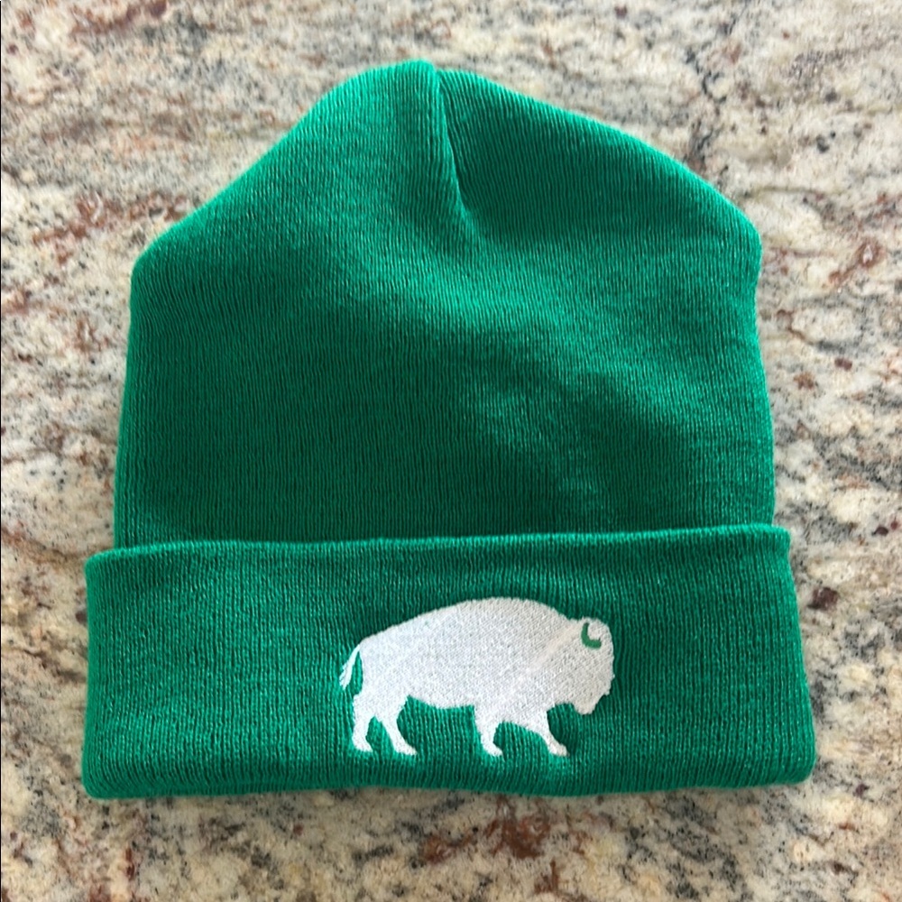 Green women’s Beanie with White Buffalo Design